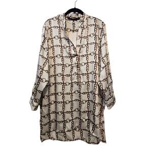 Zara NWT Womens Horse Bit Chain Tunic Top XS Blouse Oversize Preppy Equestrian